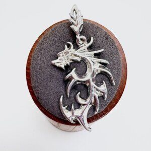 VTG Solid Sterling Silver 925 Intricate Dragon Pendant Size 2" Length